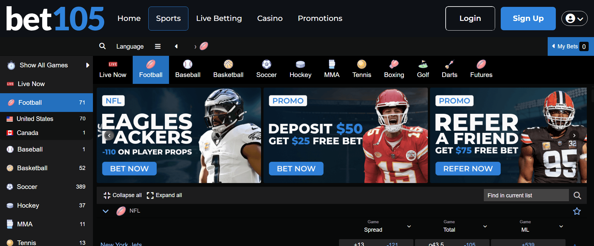 Bet105: Online sportsbook offering a wide selection of sports and regular promotions.